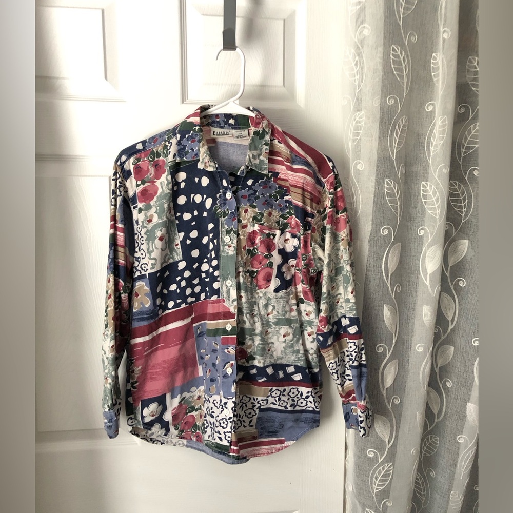 Vintage Capacity Patchwork Patterned Women Button… - image 2